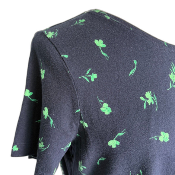 J. Jill SLEEP Navy Blue w/ Green Leaves Nightgown Sz Large Soft 100% Pima Cotton - Picture 5 of 10